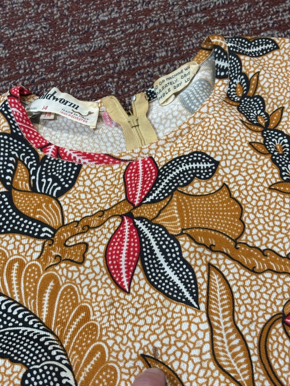 Goldworm vintage 1970’s printed knee length patterned long sleeve dress size 14 - Picture 15 of 16